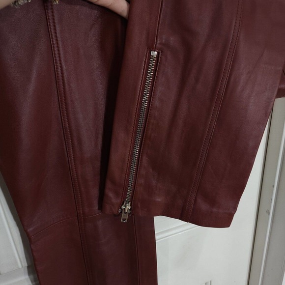 L'Academie Womens Pants Kira Burgundy Red Leather Zip Ankle High Rise Trouser XS - Picture 8 of 13